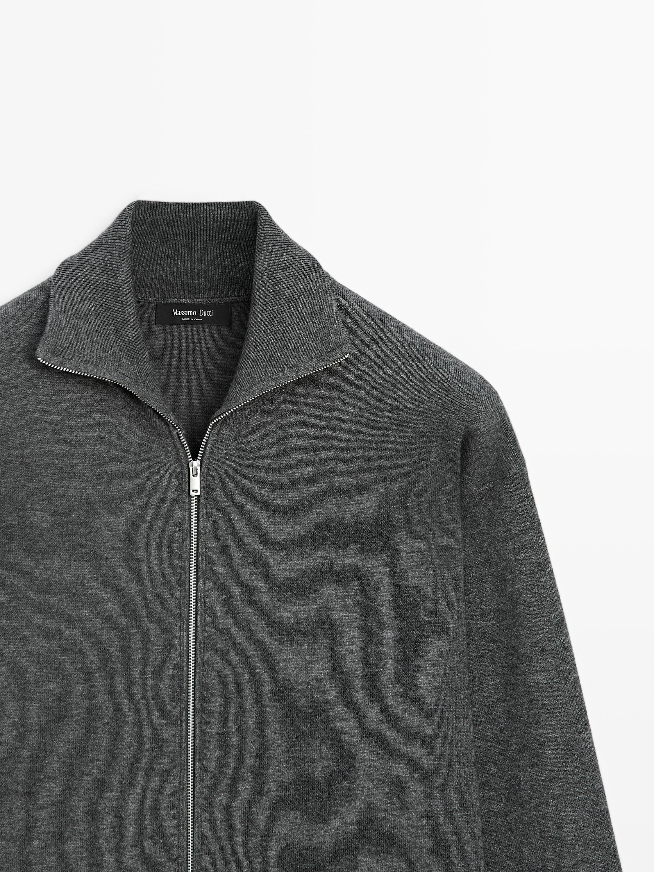 Cotton and wool blend zip-up cardigan